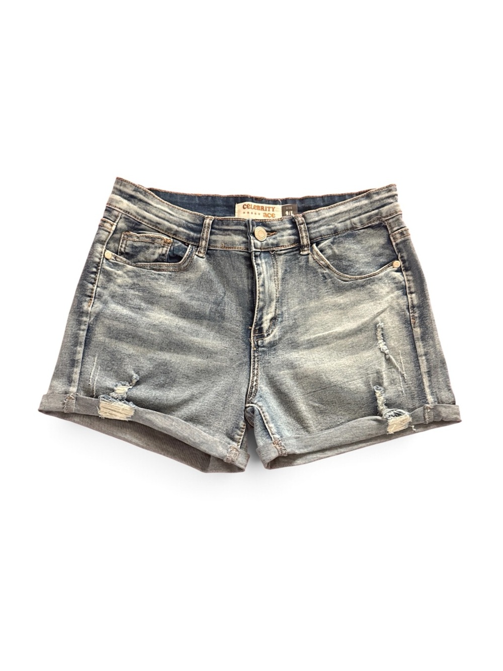 Celebrity Pink Washed Distressed Denim Shorts - Light Blue